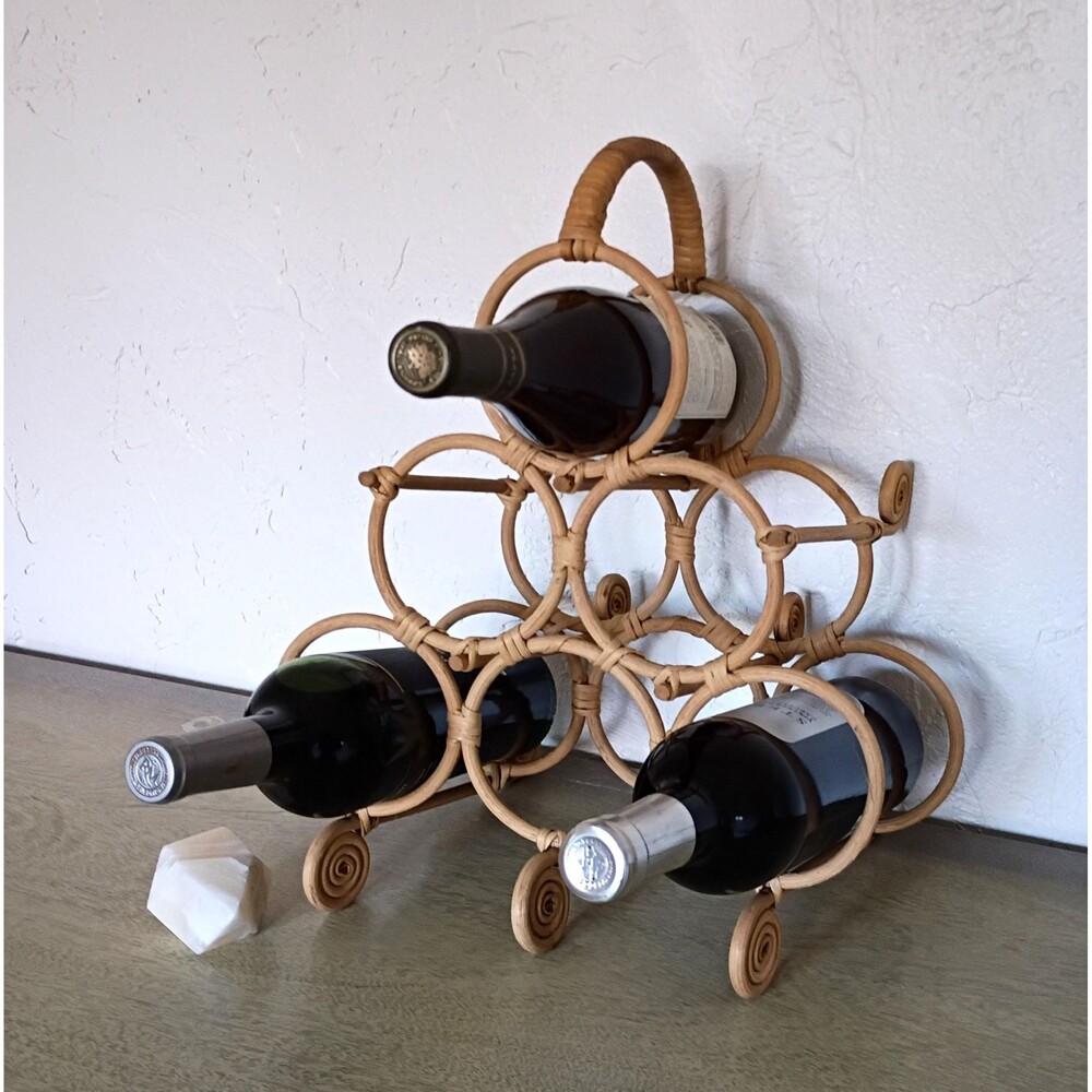Vintage Countertop Wicker Rattan Bentwood Wine Rack Holder Boho Towel Holder